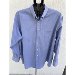 Bill Blass Men's Dress Shirt Chambray Blue Blended Pinpoint Size 17.5 34/35‎